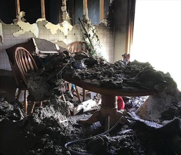 electrical fire damage in dining room