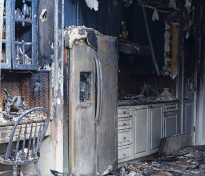 kitchen damaged by a fire